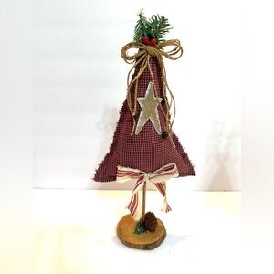 New Handmade OOAK 14” Red Plaid Country Christmas Tree w Star